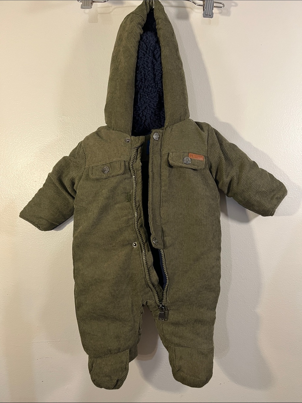 Perry Ellis Olive Green Corduroy Hooded Infant Romper